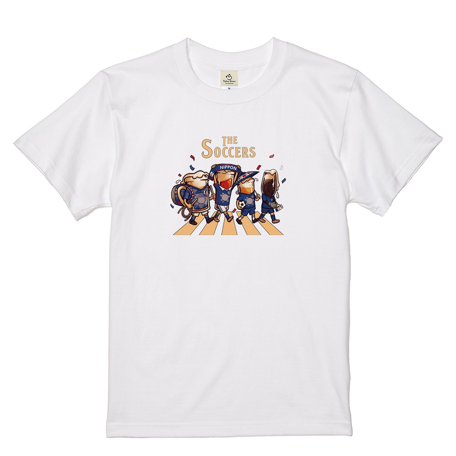 THE SOCCERS | ビールたちの日本代表応援 横断歩道 面白Tシャツ【サッカーファン・飲み会・ギフトに最適】